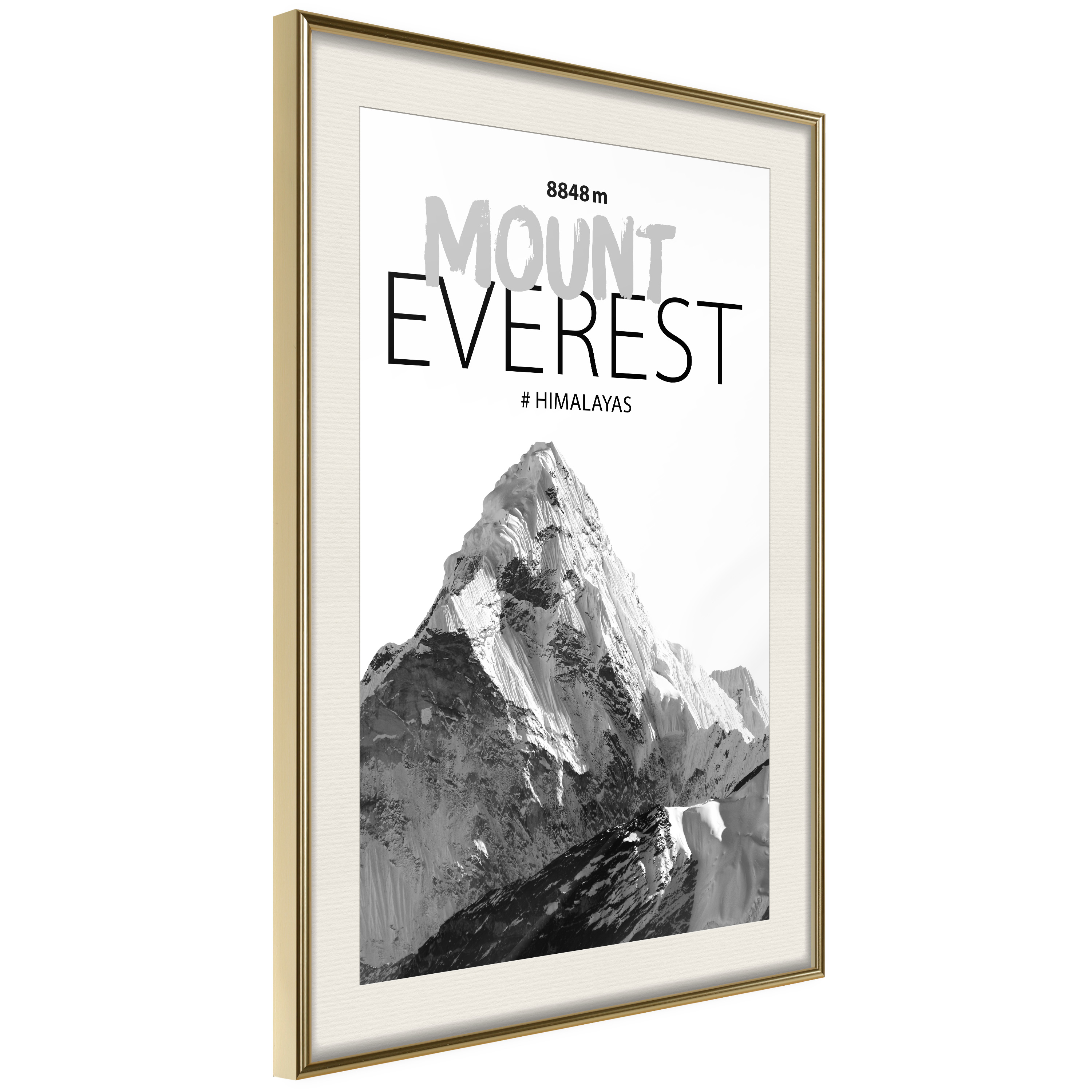 Affisch - Mount Everest [Poster] 30x45 Guld ram med passepartout, 30x45 cm