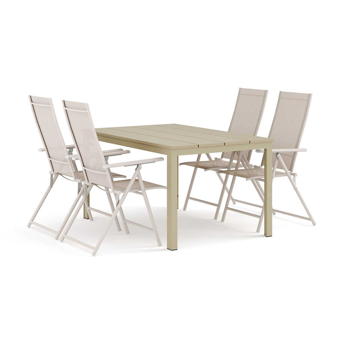 Trädgårdsgrupp Comfort Garden Tunis utomhus matgrupp 140x90 cm med 4 Sanna positionsstolar