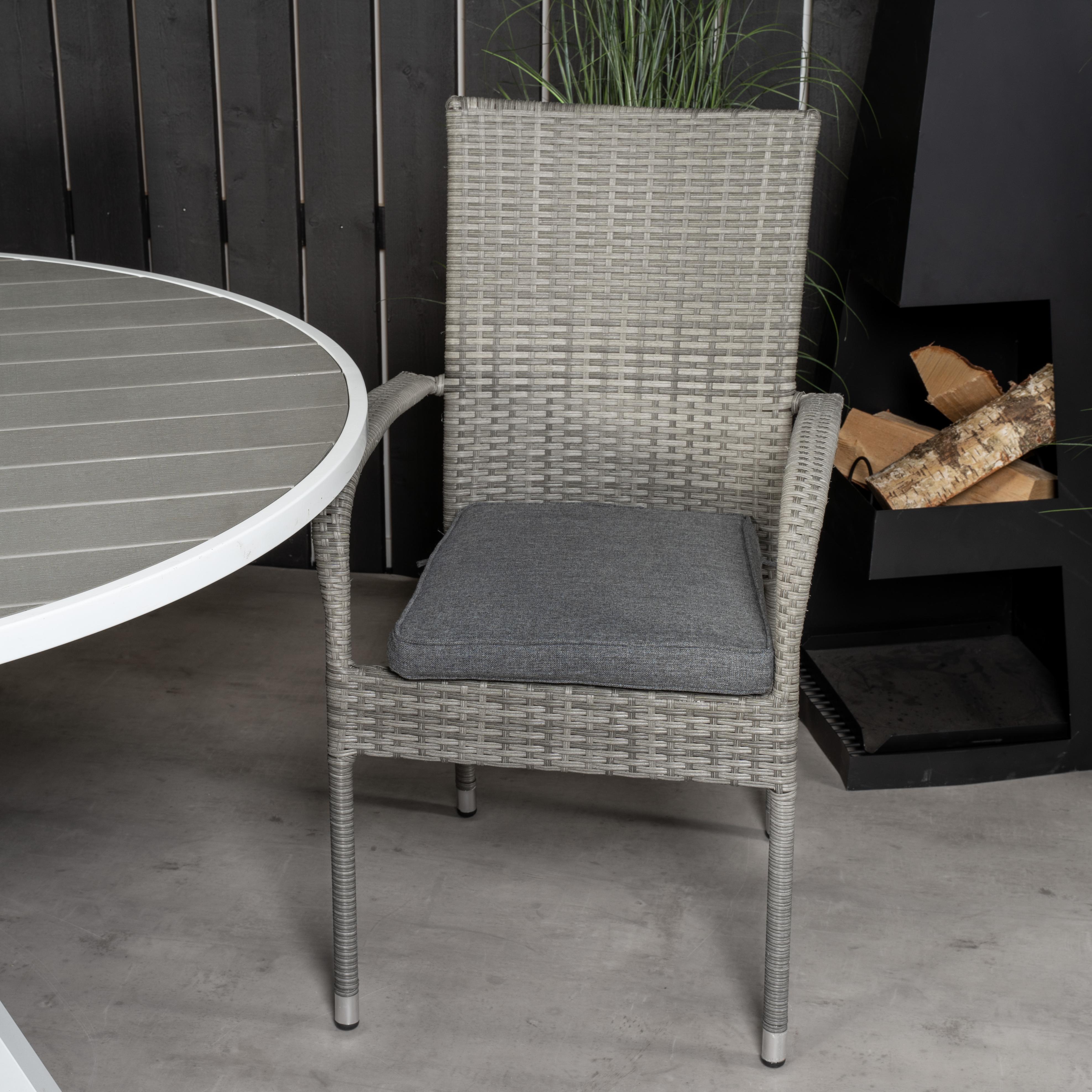 Parma Bord140-Vit Alu/Grå Aintwood+Anna stol(stackable)-Grå4 Grå