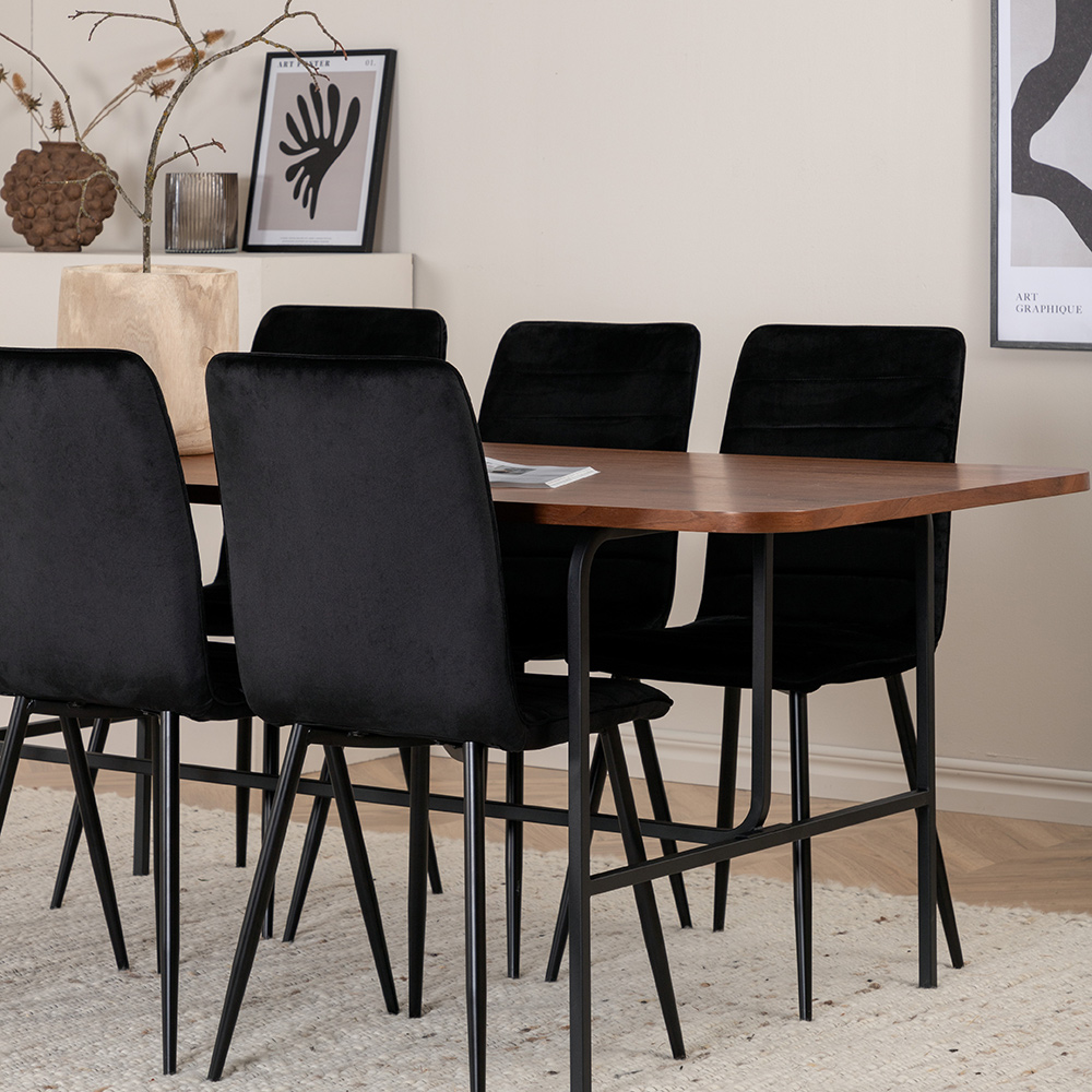 Uno Dining Table  - Black / Walnut Veneer+Windu Lyx Chair - Sammet/Svart