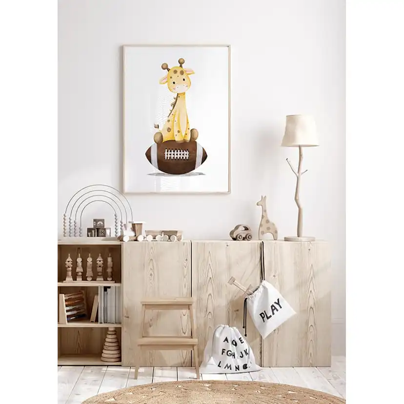 Poster Gallerix Giraffe With American Football