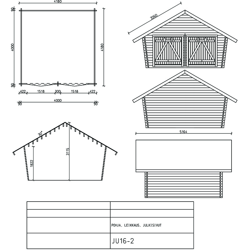 Timmerlada LP Garden U16 16 m² Förråd med Täta Väggar i Obehandlat Trä