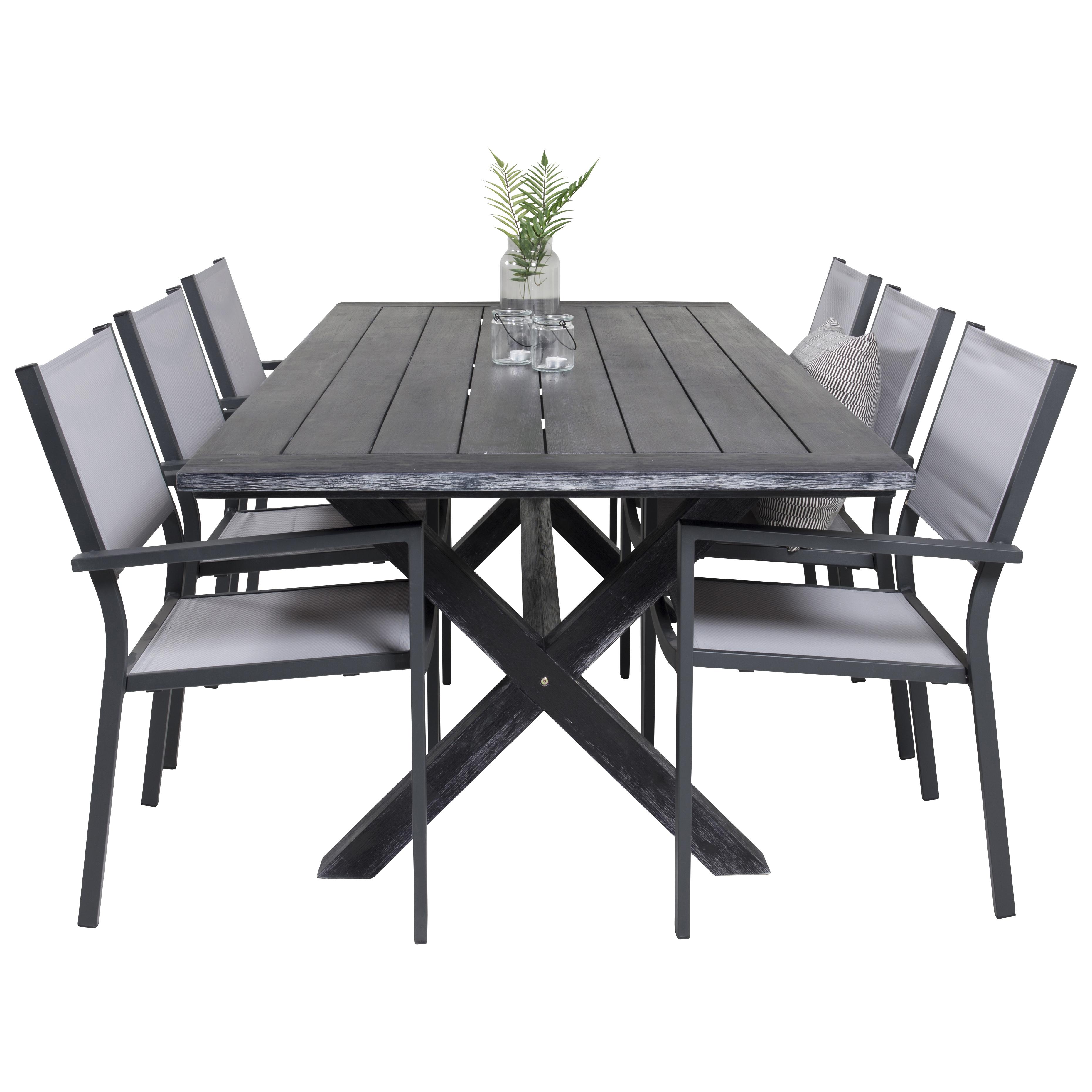 Rives bord 200*100cm-Svart Acacia+Copacabana stolSvart Alu6 Svart/Grå