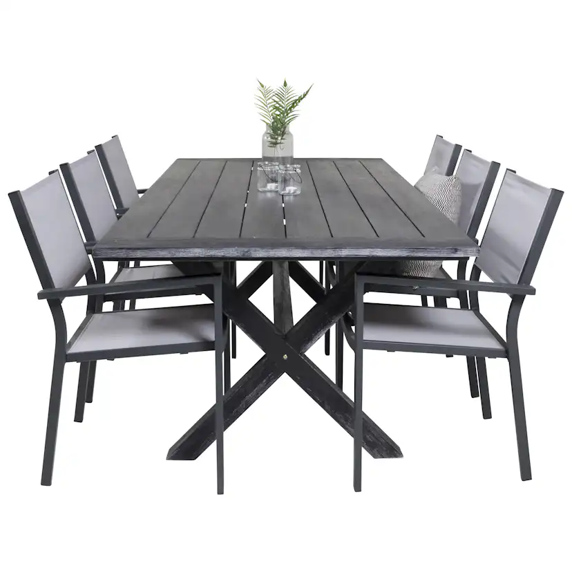 Rives bord 200*100cm-Svart Acacia+Copacabana stolSvart Alu6 Svart/Grå