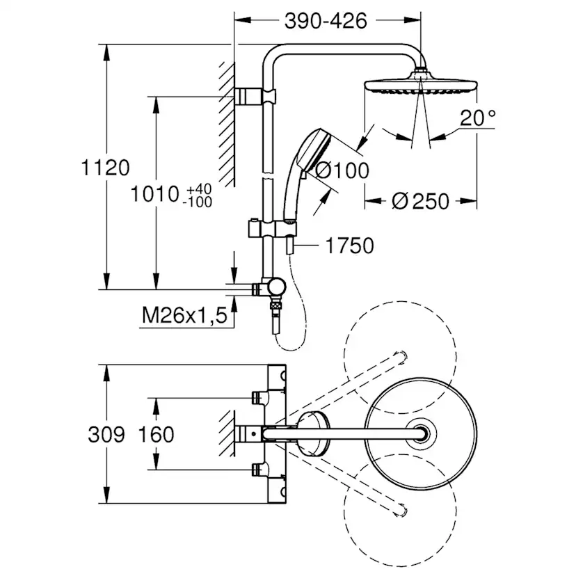 Takduschset Grohe Tempesta 250