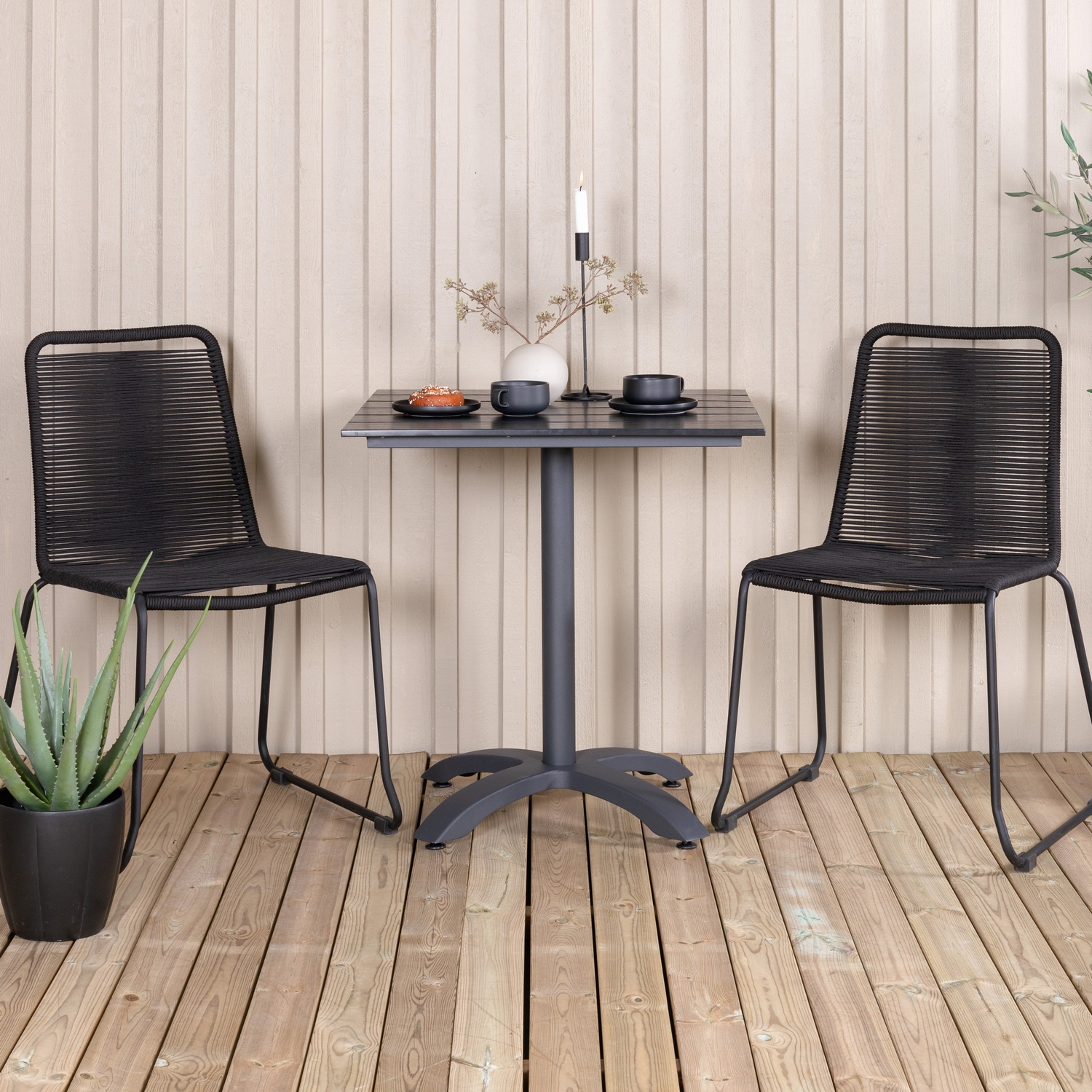 Colorado70*70 Black/Black+Lindos Stacking Chair - Black Alu Svart