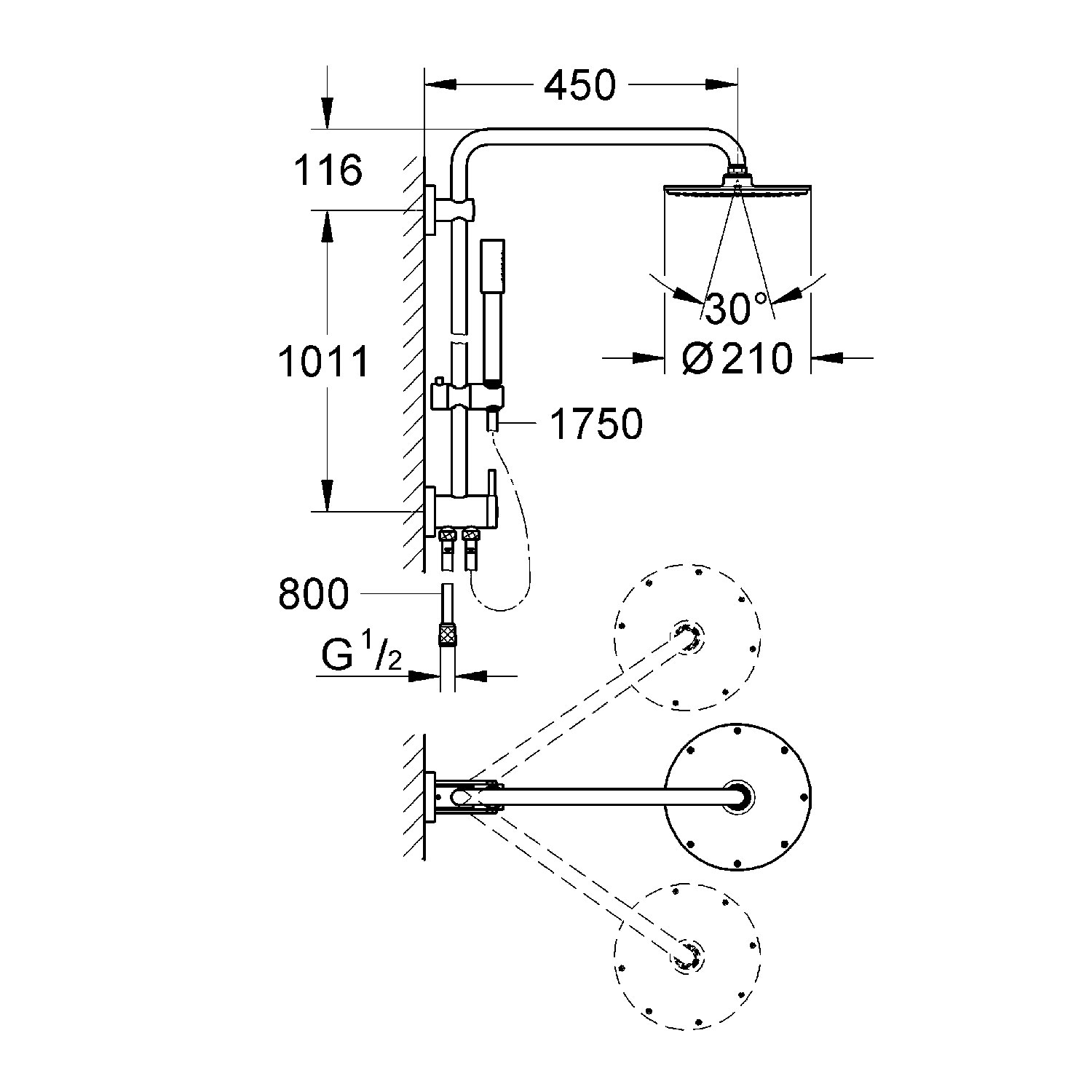 Takduschset Grohe Rainshower 210