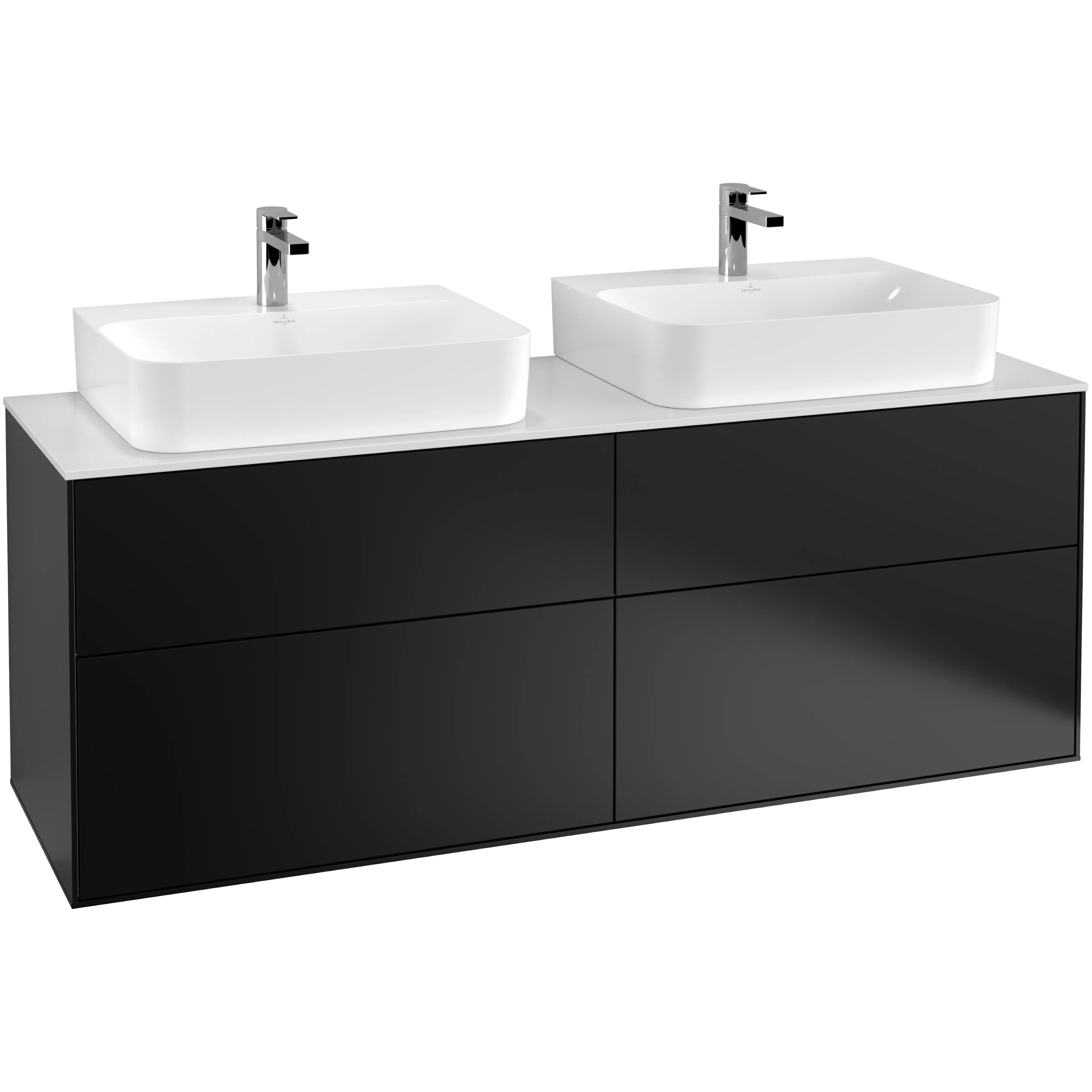 Tvättställsskåp Villeroy & Boch Finion F18100PD Svart Mattlack med bänkskiva i Mattvitt glas