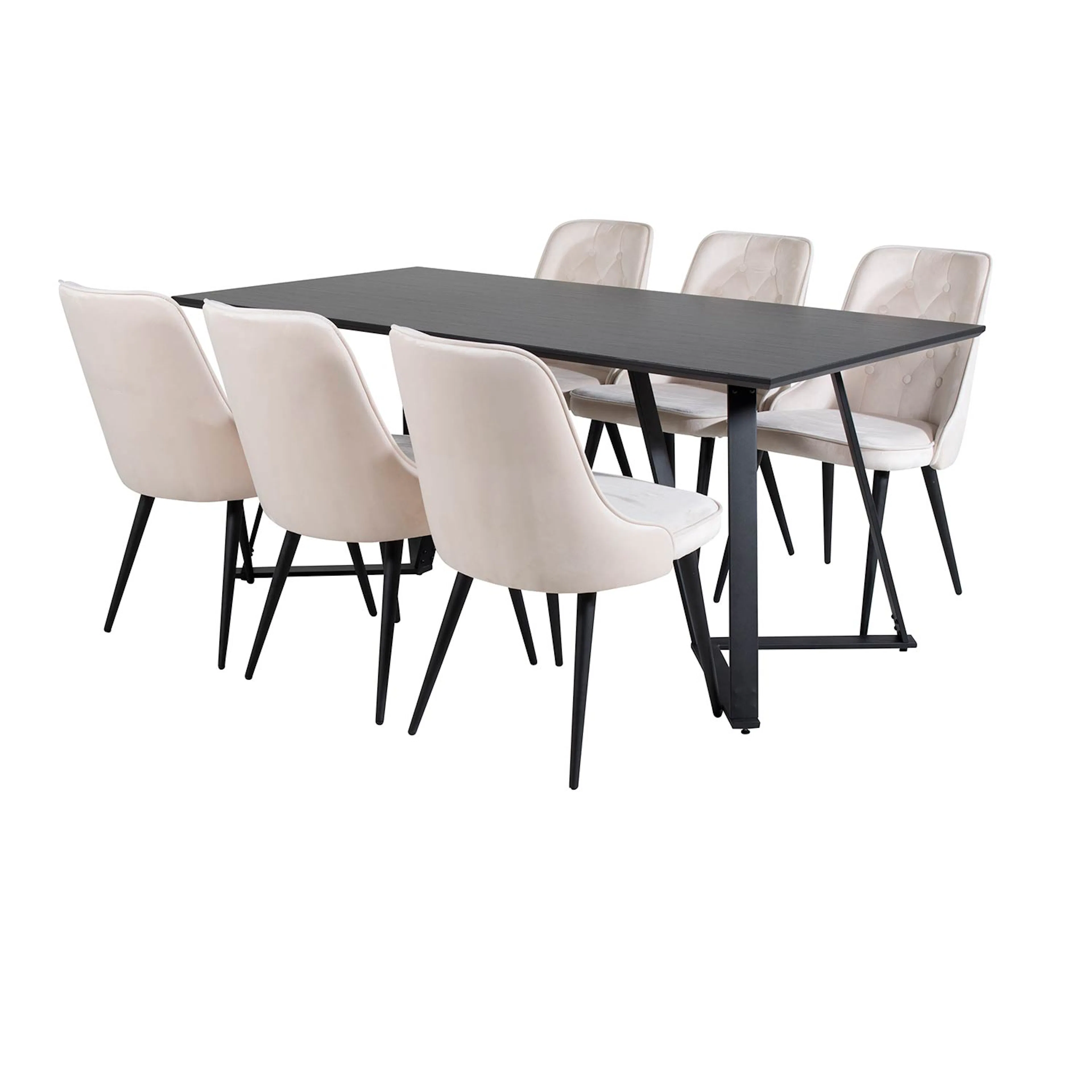 Marina Table-Black top/Velvet Chair-Beige / Black_6 Svart/Beige