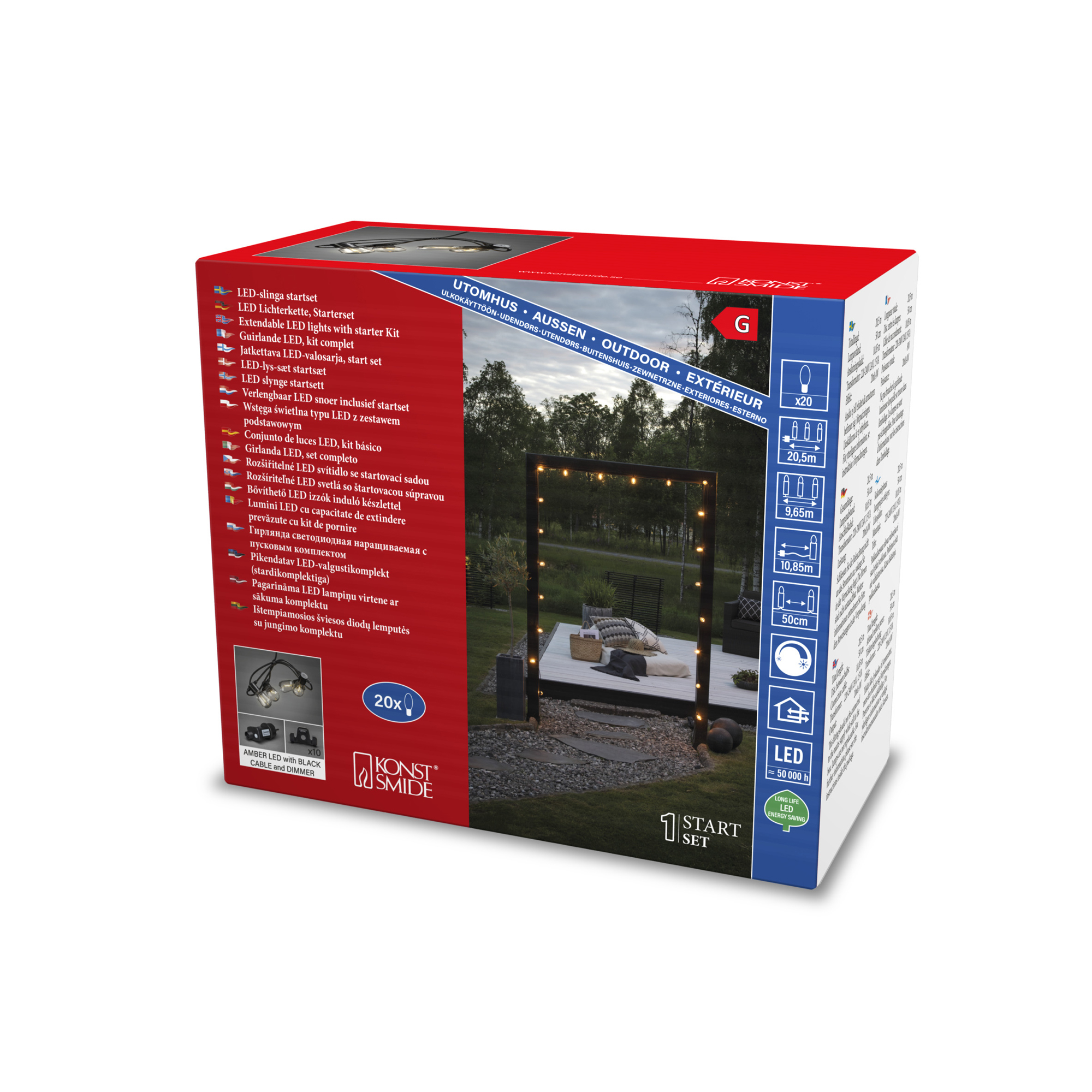 Ljusslinga Gnosjö Konstsmide Partyslinga Startset E27 20 st LED-lampor Amber