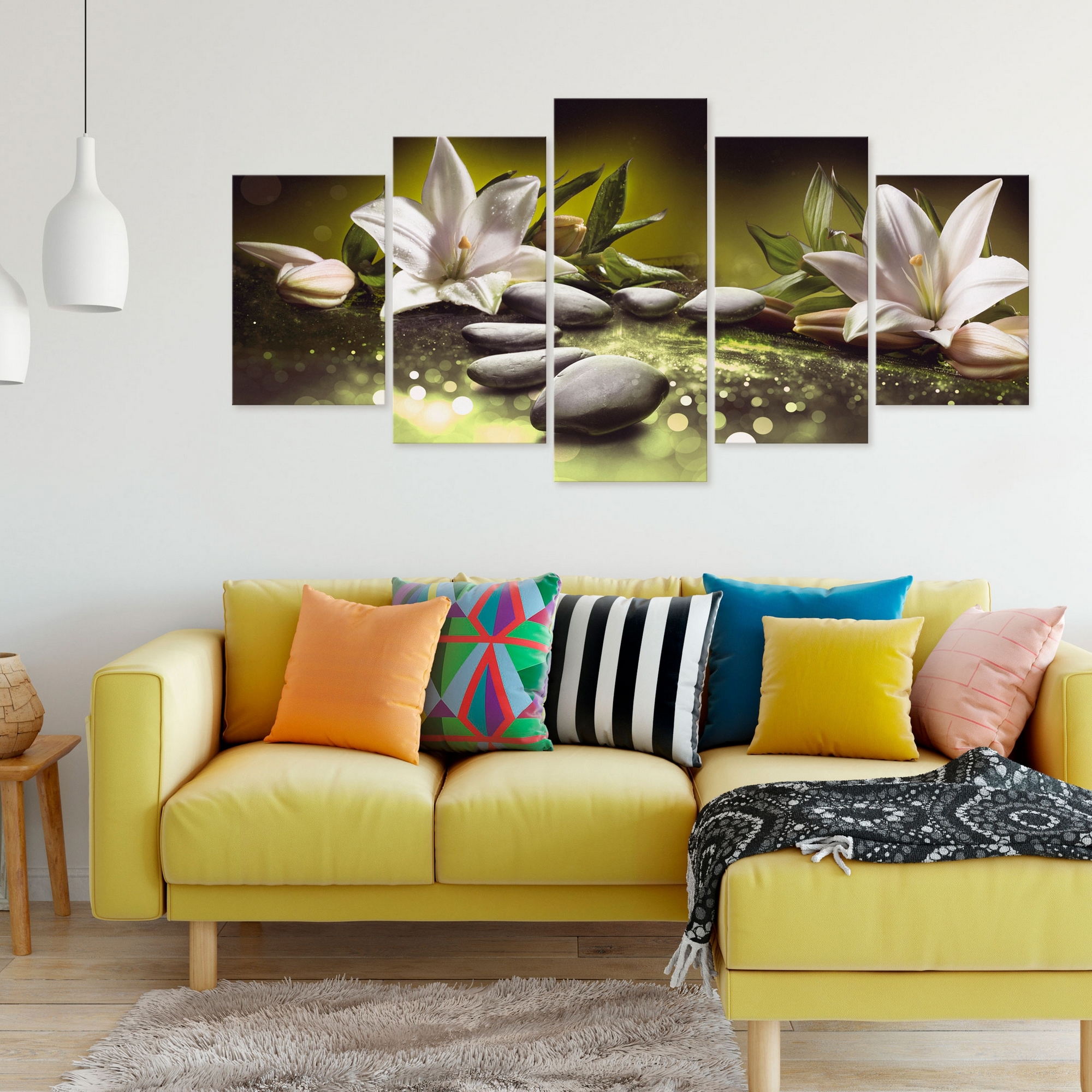 Tavla Arkiio Lilies And Stones Wide Green 5 delar