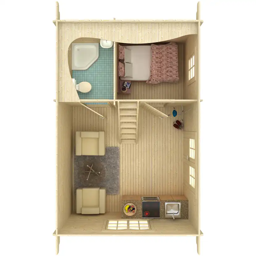 Attefallshus Palmako Sandra 29,9 m² Komplett Stuga med Sadeltak