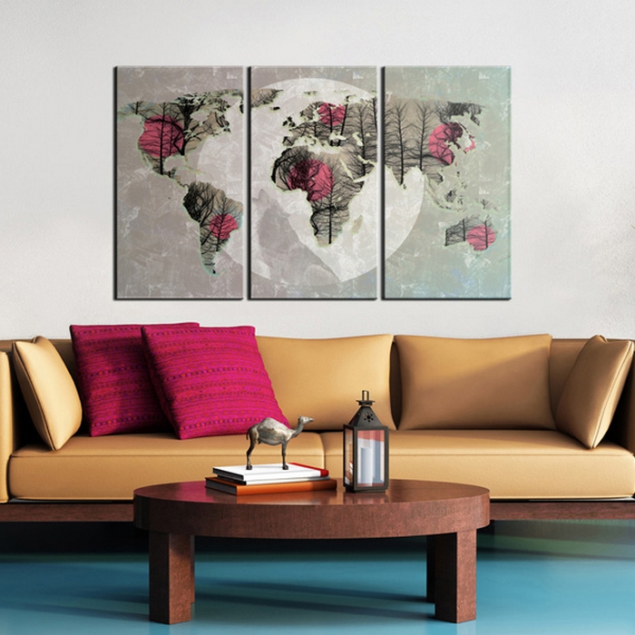 Tavla Arkiio Karta över Världen Fullmåne Triptych