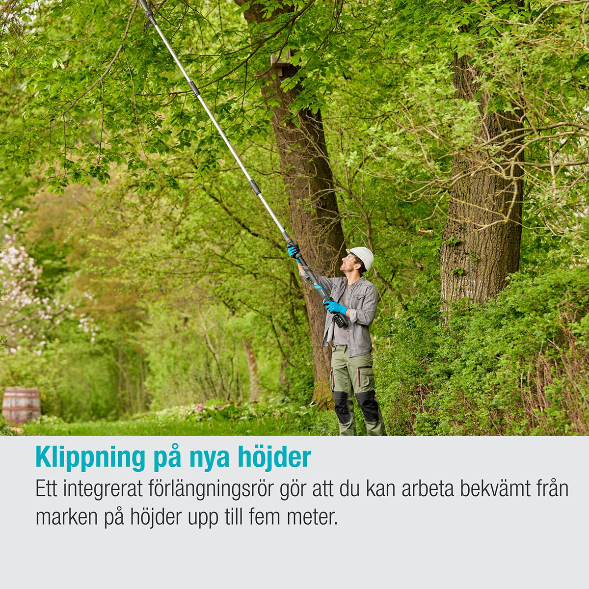 Teleskopisk Stångsax Gardena HighCut 360 Batteri P4A utan Batteri och Laddare