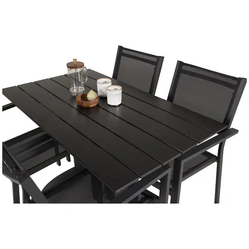 DenverCafé Bord120*70svartalu/Svart+Copacabana stolsvartalu4 Svart Bord, Svart Stol