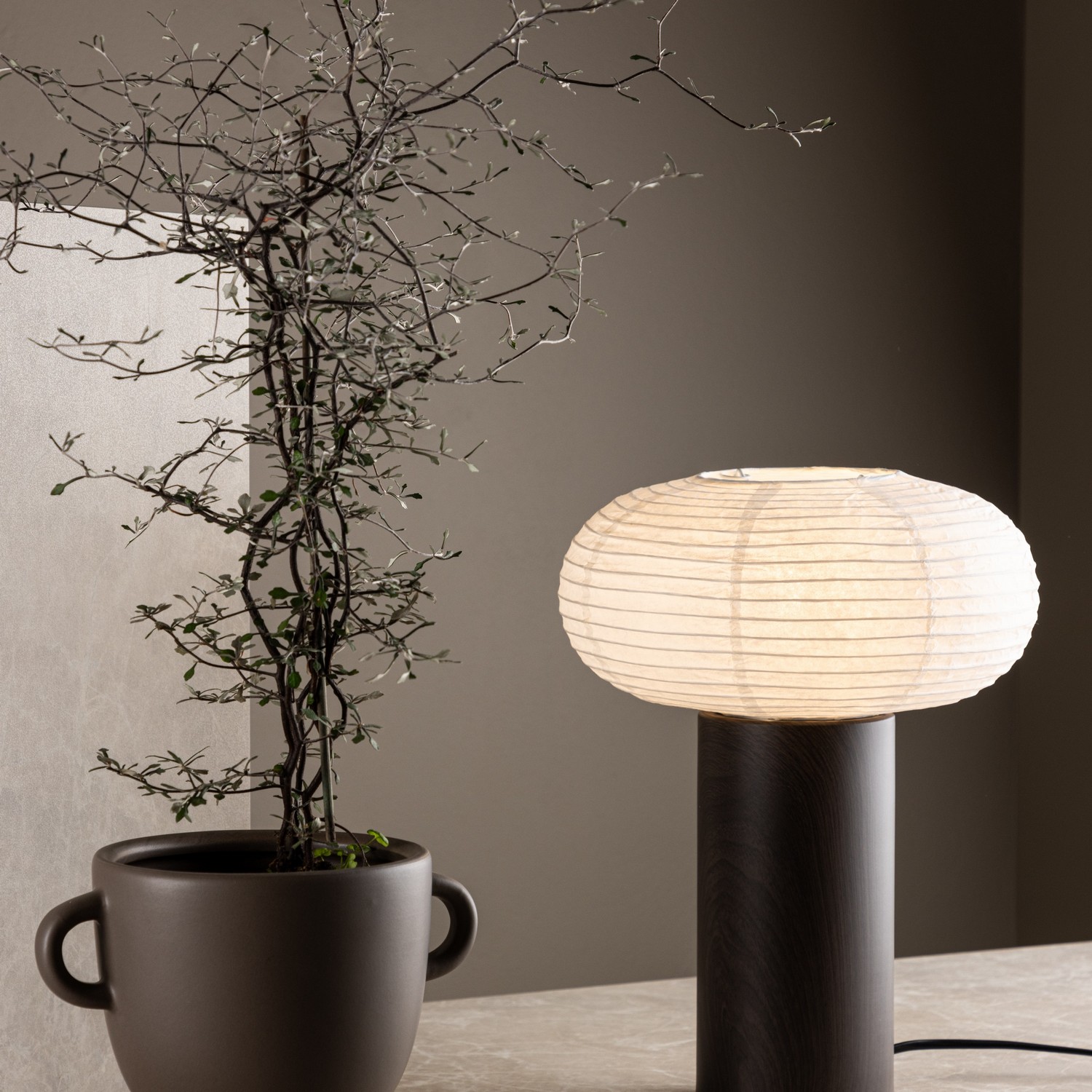 Hovfjället 25cm Table Lamp - Oak Foil /  Rice Paper Brun