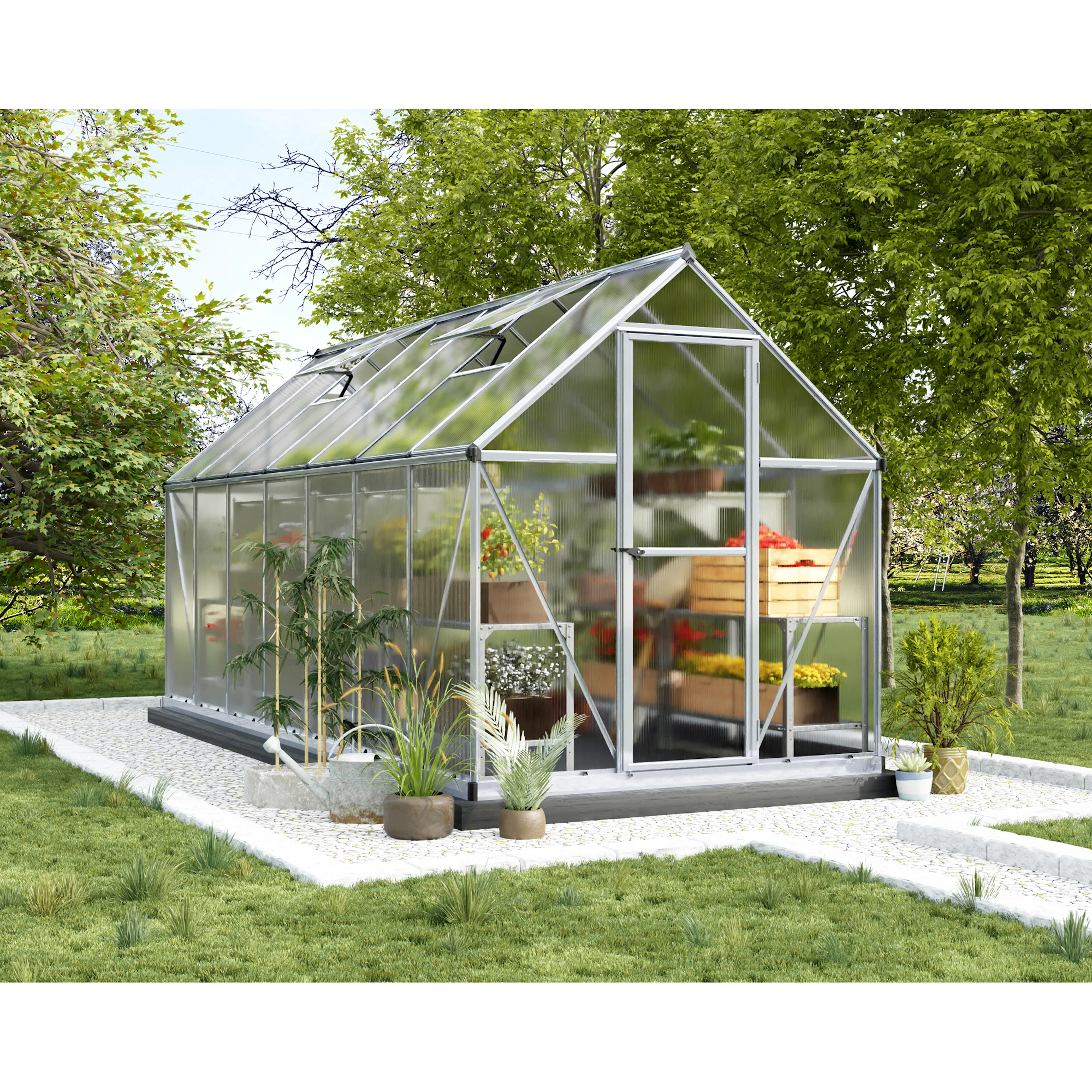 Växthus Canopia by Palram Mythos Aluminiumram med UV-Skyddad Polykarbonat & Ventilationsfönster, 7,9 m²
