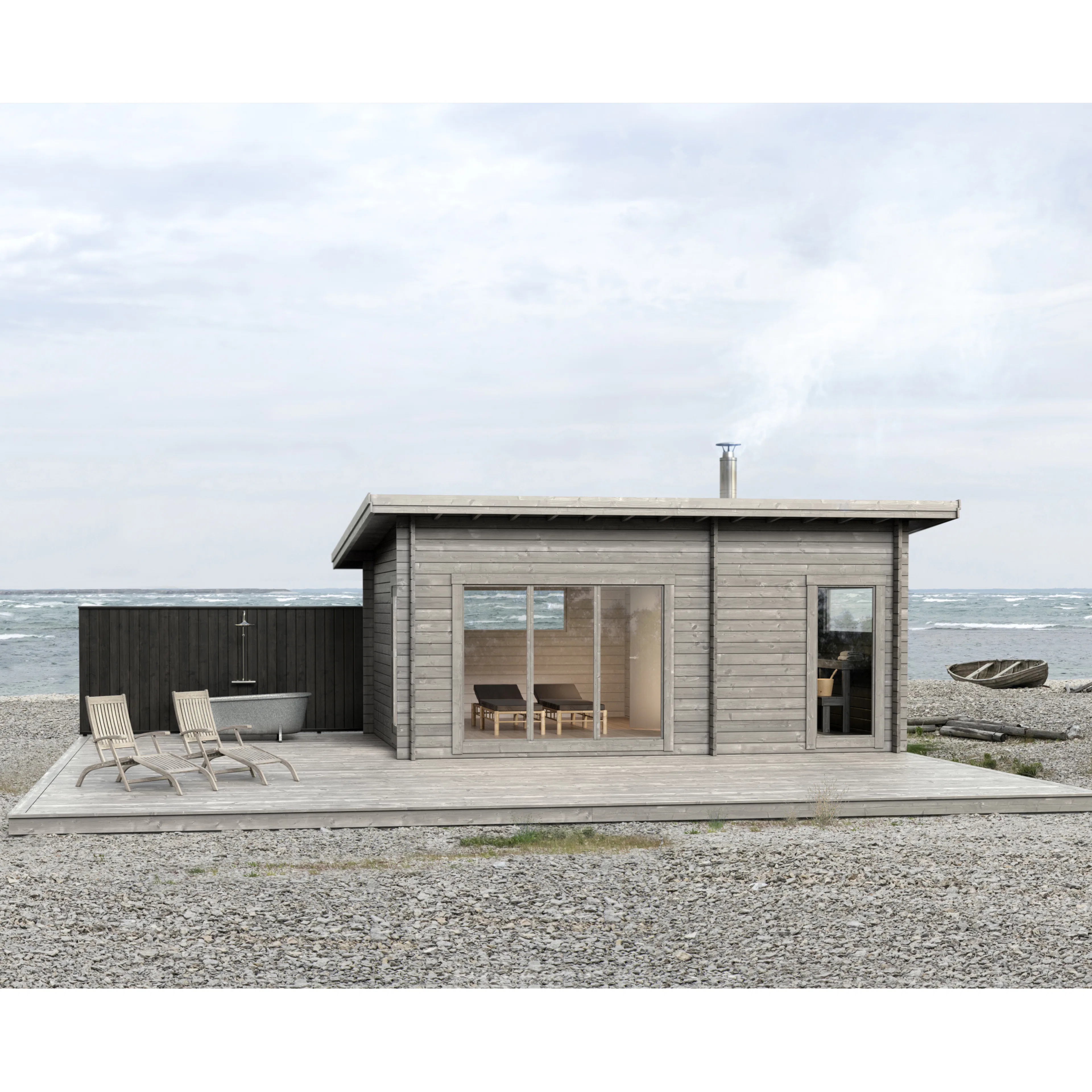 Attefallshus Baseco Svarttjärn 25 m² Fristående Bastuhus med Dusch