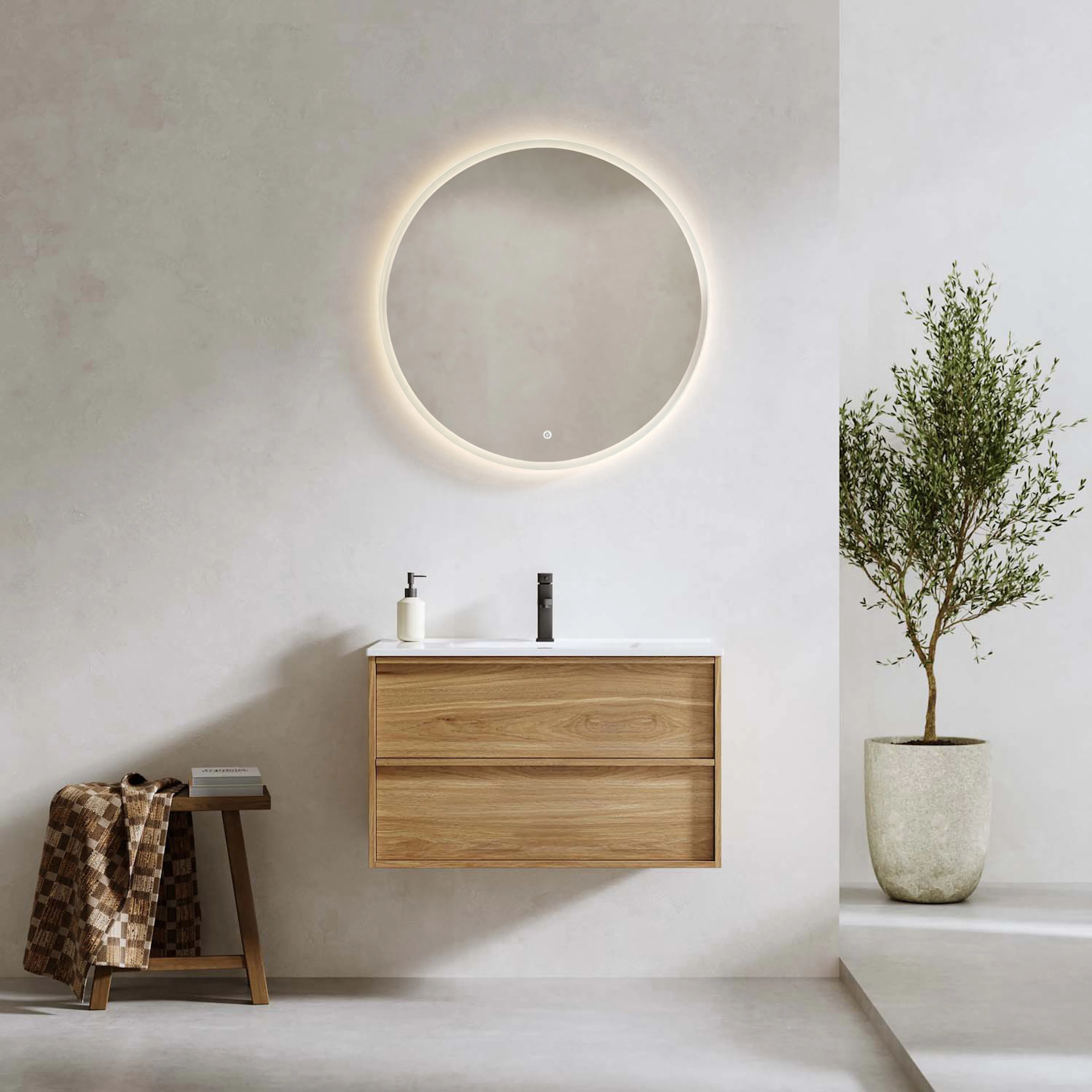 TVÄTTSTÄLLSSKÅP CHARM EK MED TVÄTTSTÄLL OCH SPEGEL SKINA 800 Ek, Bredd: 810 mm, Djup: 465 mm