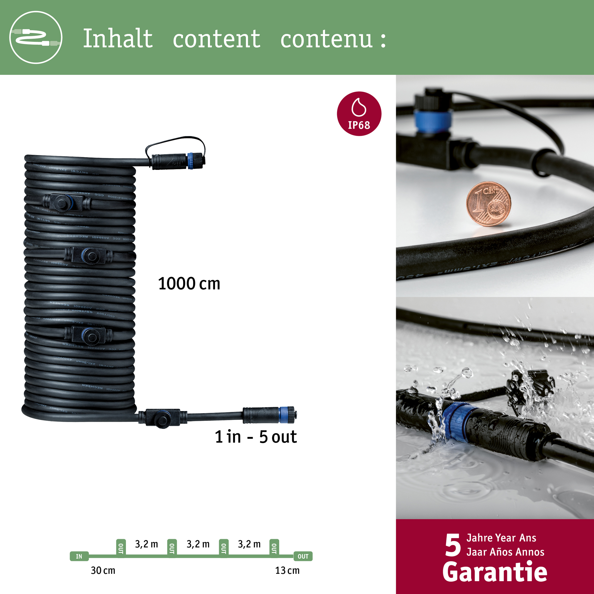 Anslutningskabel Paulmann Plug & Shine IP68 1in-1ut