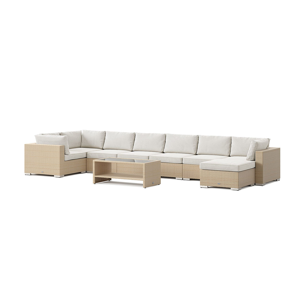 Loungegrupp Comfort Garden Bahamas U-formad utomhus loungegrupp 8-sits med vändbar divan och bord med hylla
