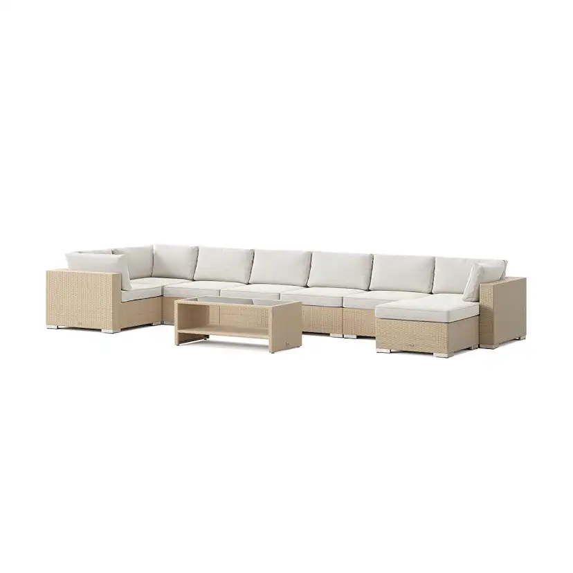 Loungegrupp Comfort Garden Bahamas U-formad utomhus loungegrupp 8-sits med vändbar divan och bord med hylla