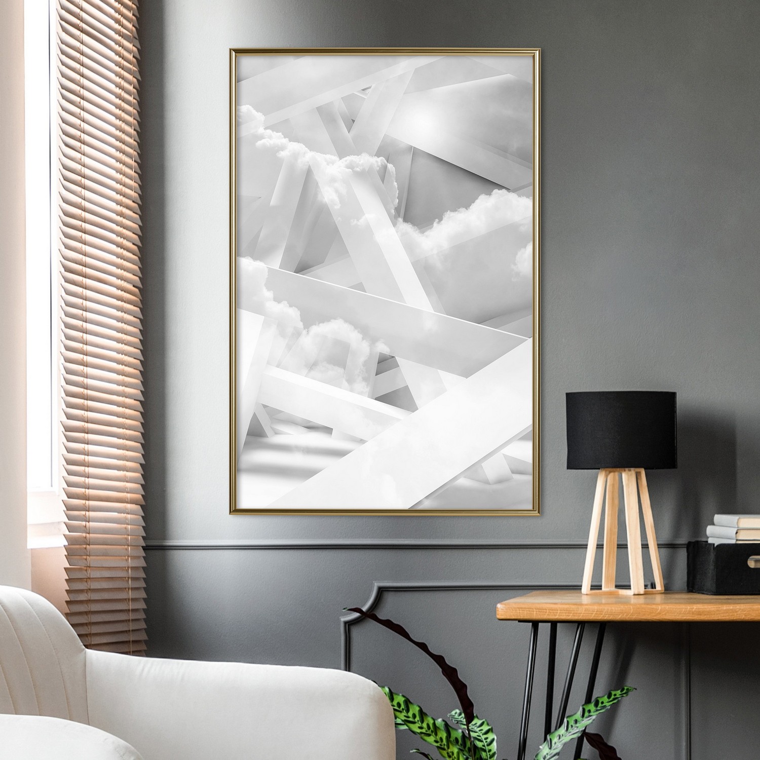 Affisch - Sky-High Construction [Poster] 40x60 Guld ram, 40x60 cm
