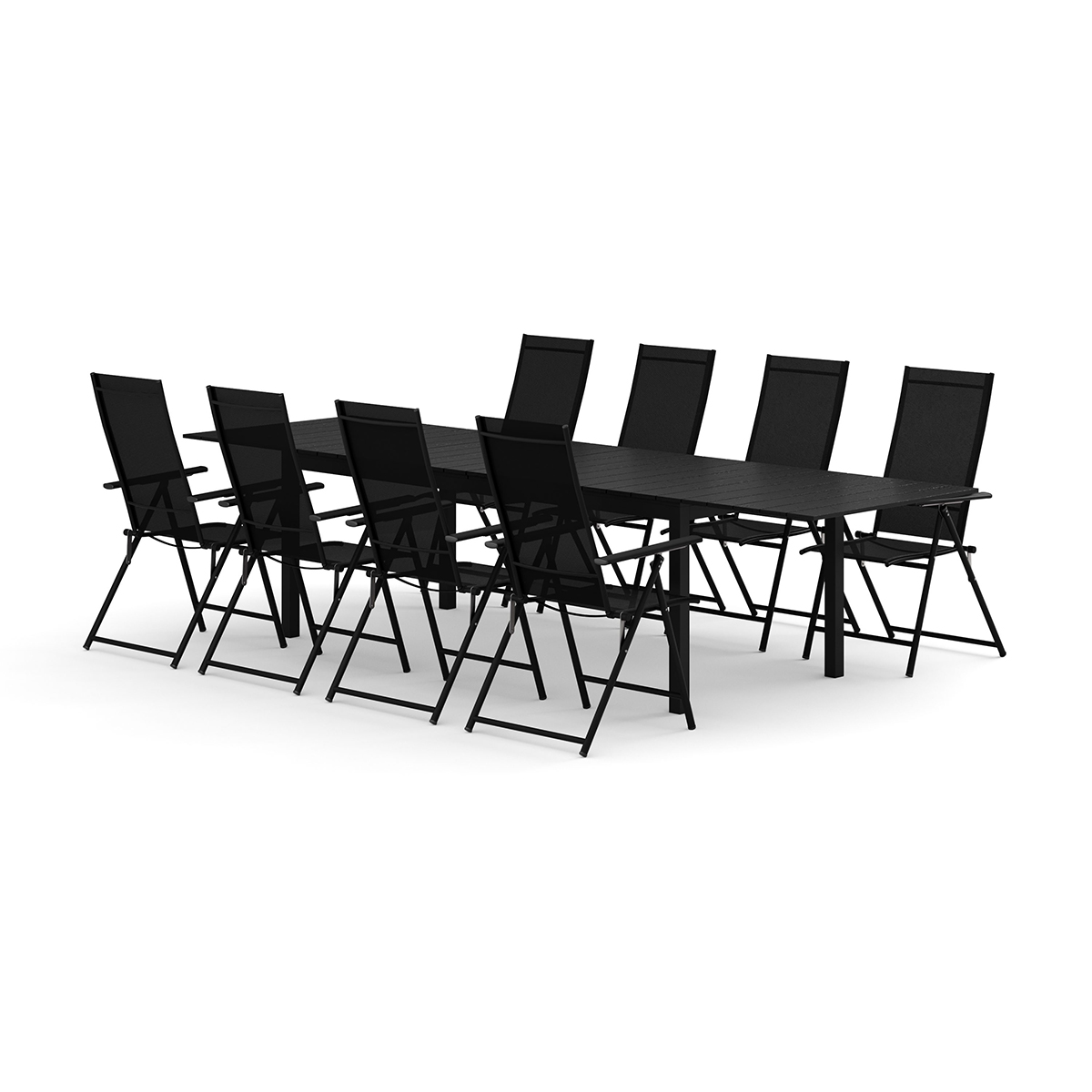 Trädgårdsgrupp Comfort Garden Tunis utomhus matgrupp förlängningsbart 205/305x90 cm med 8 Sanna positionsstolar