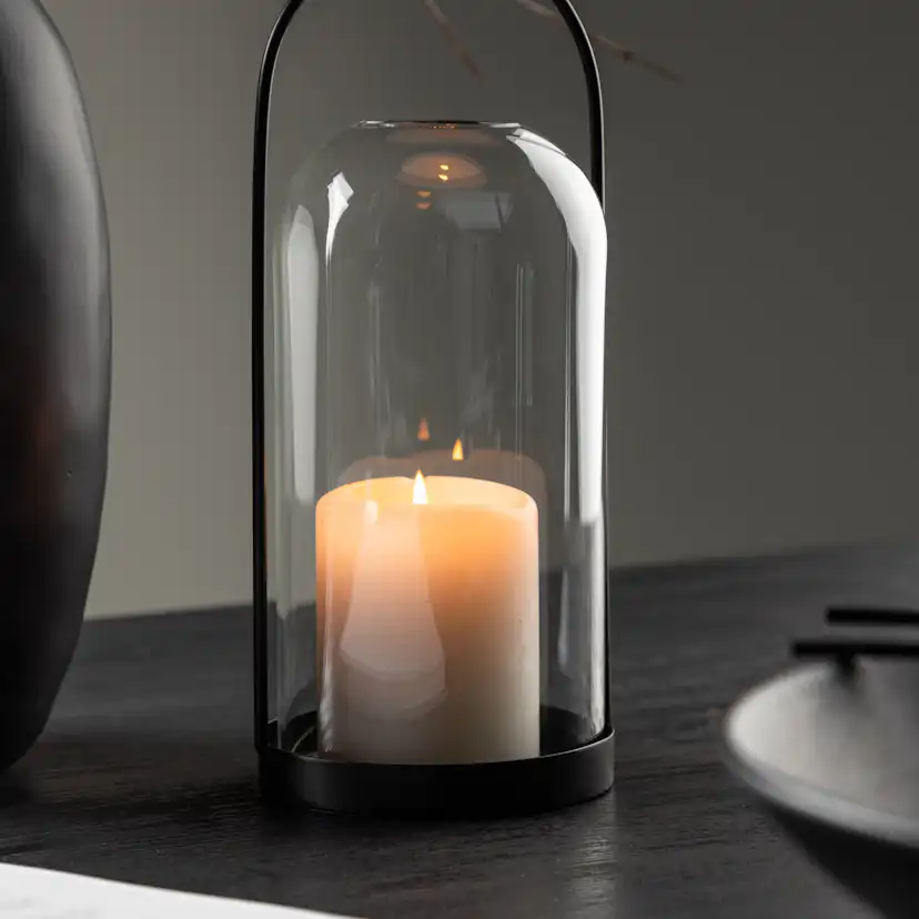 Flora Lantern - Black/Clear Glass - H25*11cm Diamater: 110 mm