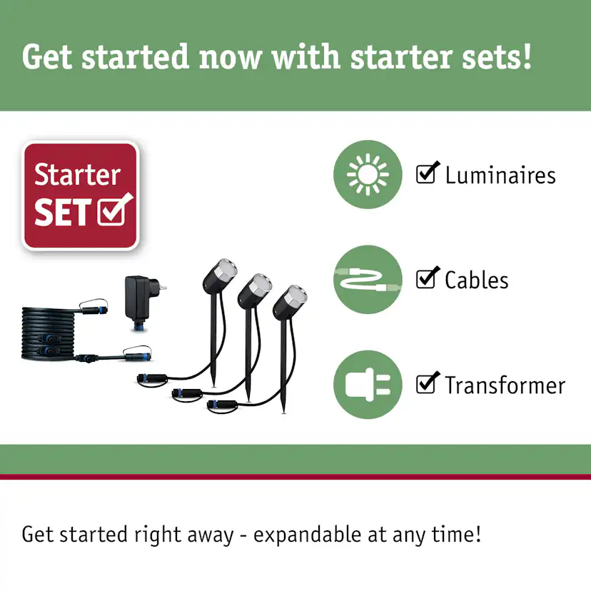 Spotlight Paulmann Pike Plug & Shine LED Smart Home Zigbee 3.0 Pike IP65 24V 3-pack med Transformator och Kabel