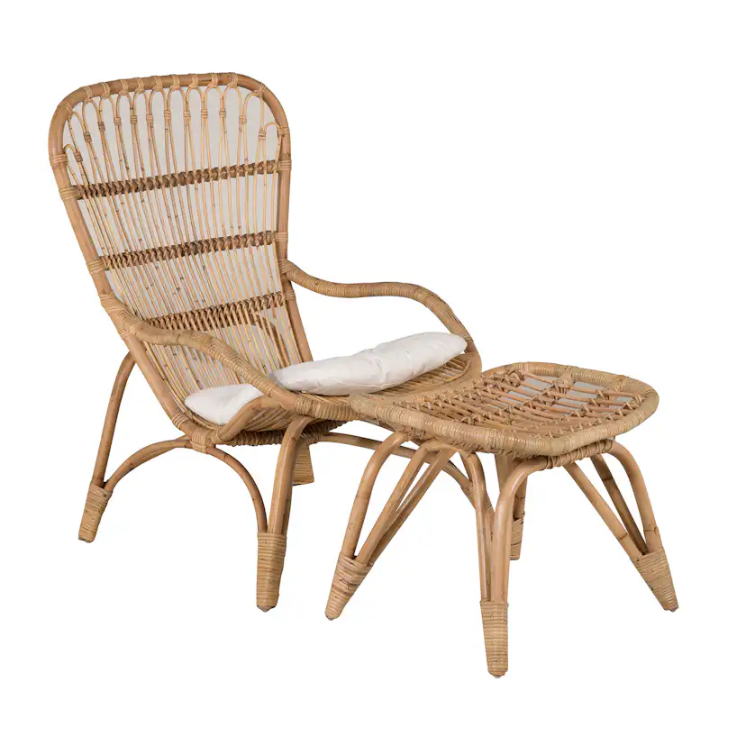 Ella Lounge Chair - rattan / Offwhite Cushion. inc. Ottoman Natur
