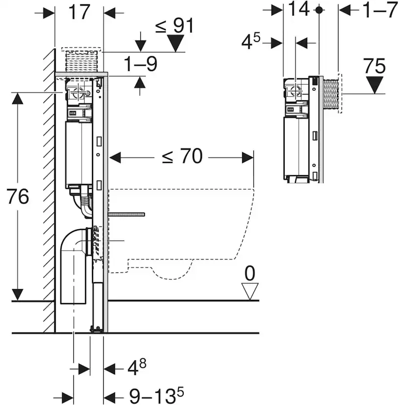 WC-fixtur Geberit Duofix Omega 82 cm för Inbyggnad