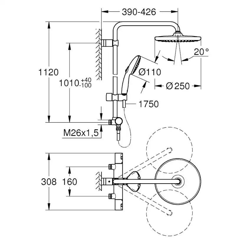 Vitalio Start 250 duschsystem 9,5 160mm Krom