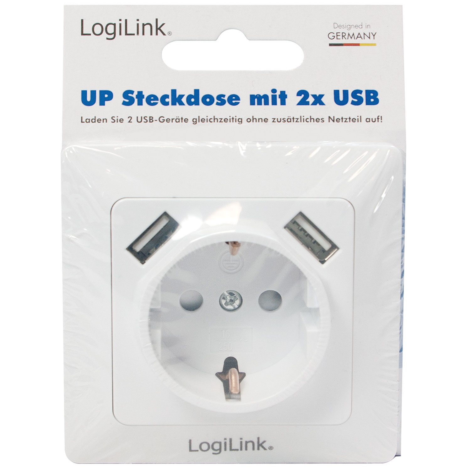 Vägguttag LogiLink 230V Med 2xUSB 2,1A