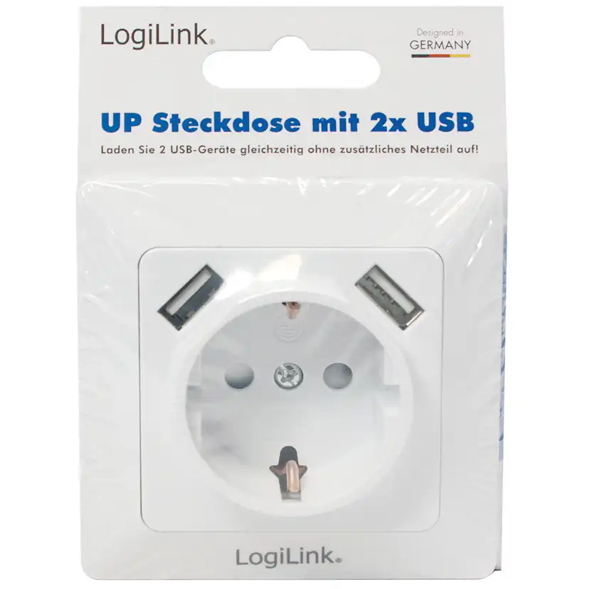 Vägguttag LogiLink 230V Med 2xUSB 2,1A