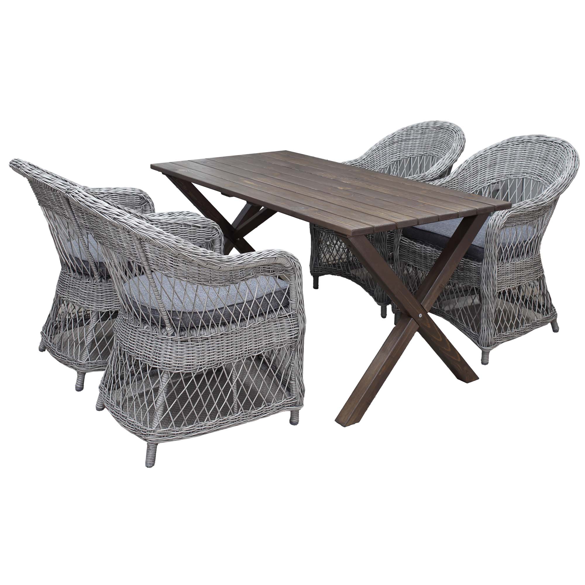 Matgrupp Utomhus Baltic Garden 150 cm bord & 4 Merida grå stolar