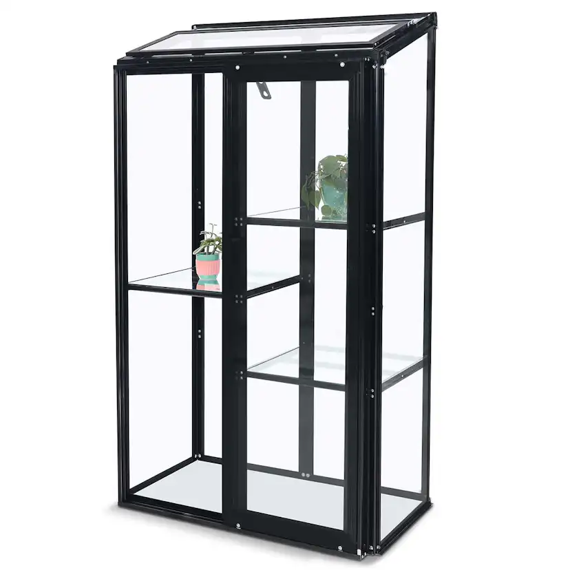 Växthus Metalcraft Svart Rektangulär Odlingsvitrin mot Vägg med Säkerhetsglas, 91x51x157 cm