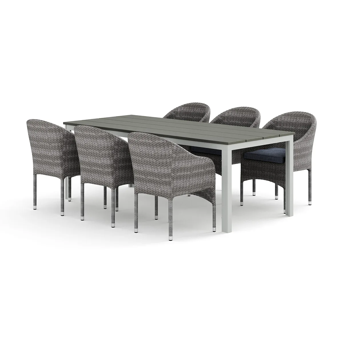 Trädgårdsgrupp Comfort Garden Tunis utomhus matgrupp 205x90 cm med 6 Thor fåtöljer