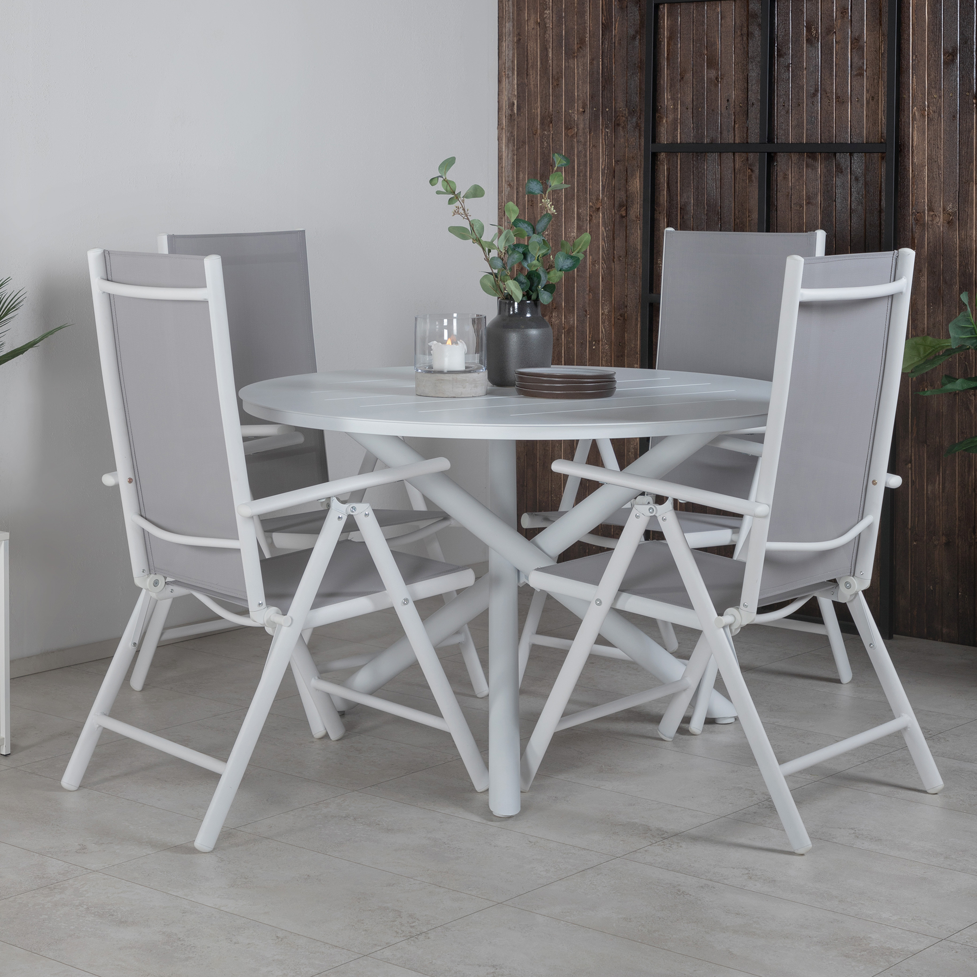 Alma Dining Table - White Alu - ø120cm+Break 5:pos Chair - W Vit