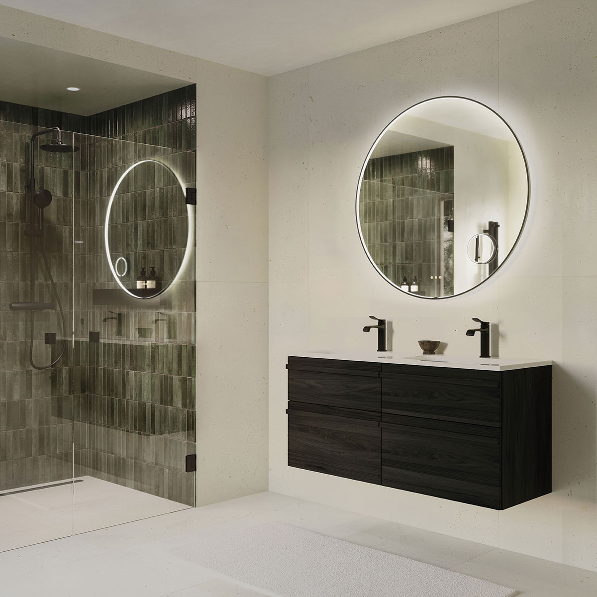Badrumsspegel Svedbergs Ven Rund med LED-belysning, Touch och Sminkspegel