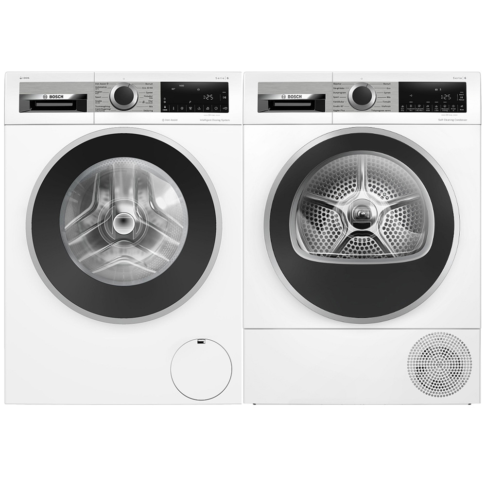 Tvättmaskin och Torktumlare Bosch WGG244FTSN + WQG245DBSN Serie 6 Vit