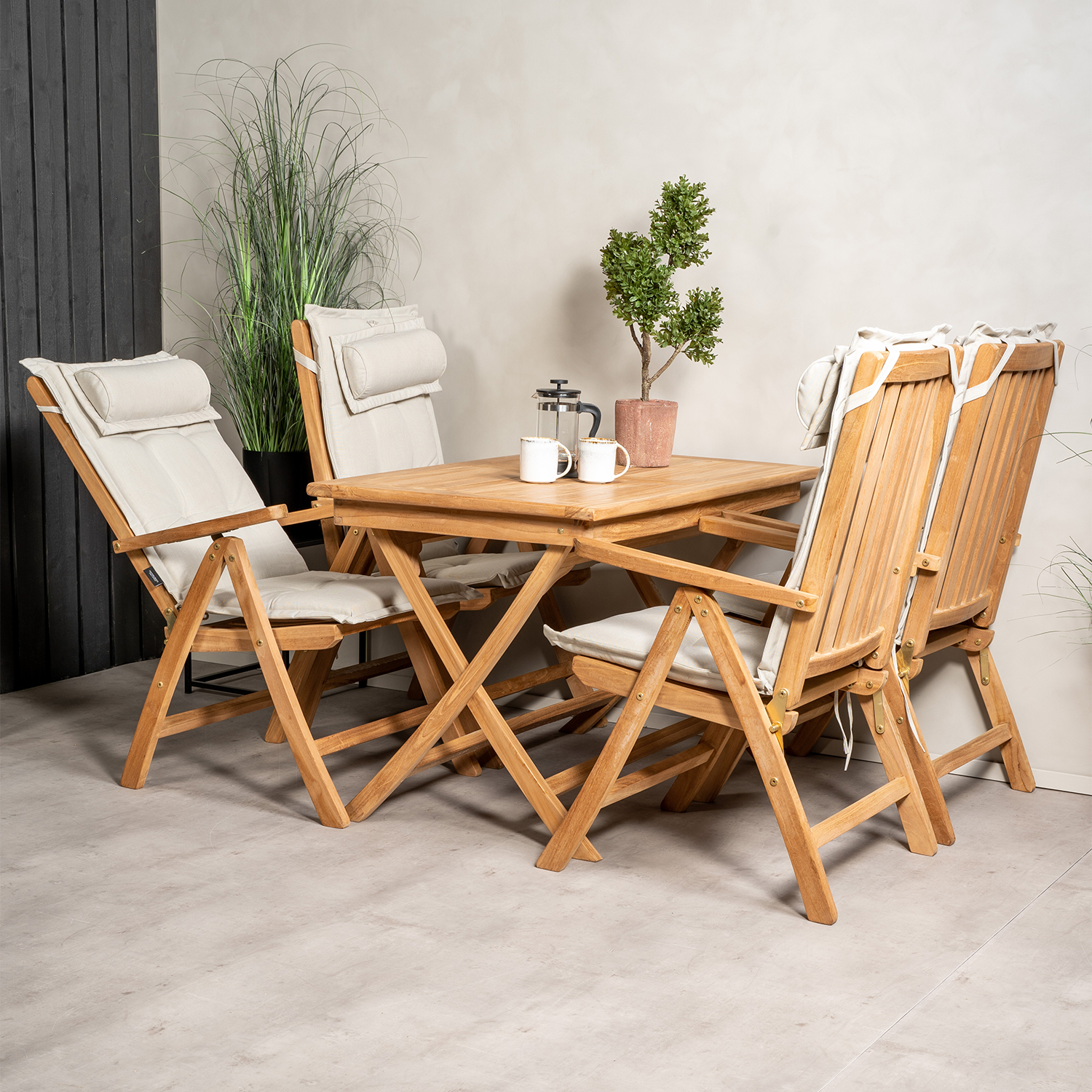 Matgrupp Venture Home Kenya 120x70 Teak med 4 Kenya Positionsfåtöljer