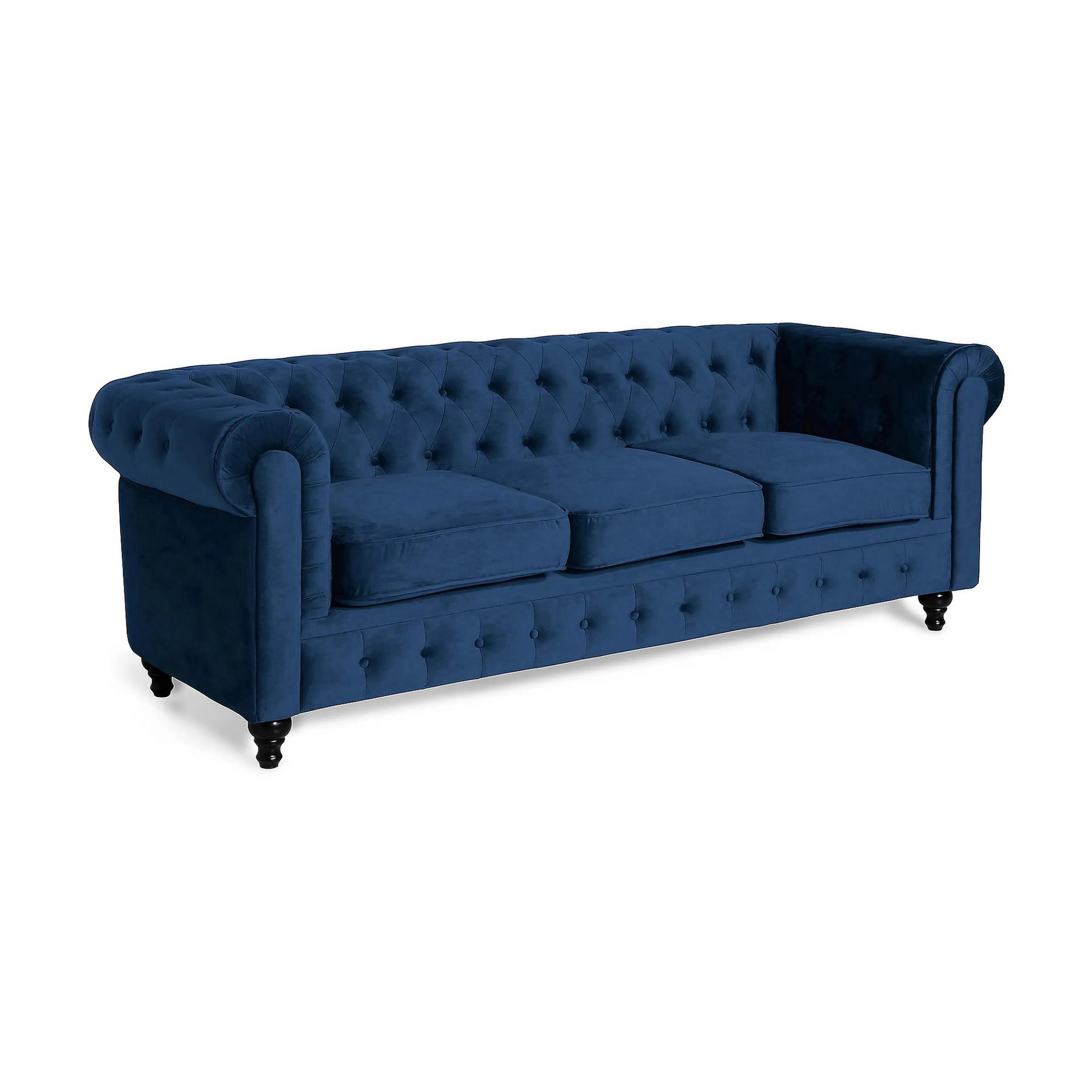 Chesterfield Lyx Sammetssoffa 3-sits Blå