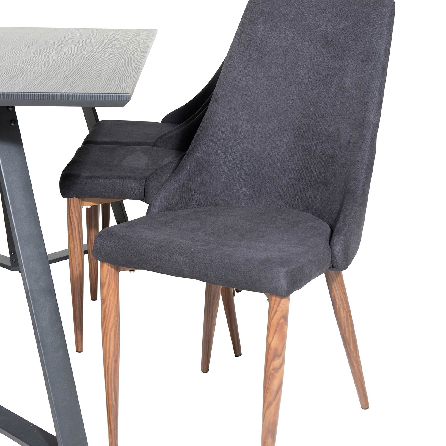 Marina Table - Black top /Leone Chair - Black Fabric_6 Svart/Svart/Valnöt