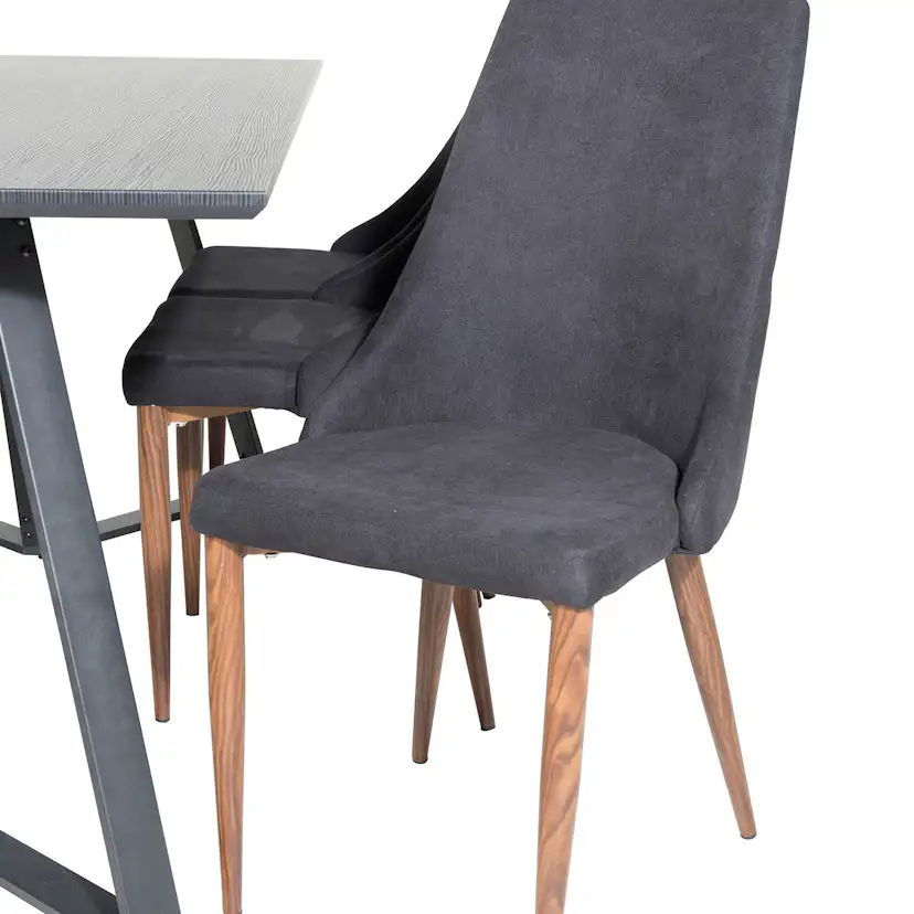 Marina Table - Black top /Leone Chair - Black Fabric_6 Svart/Svart/Valnöt