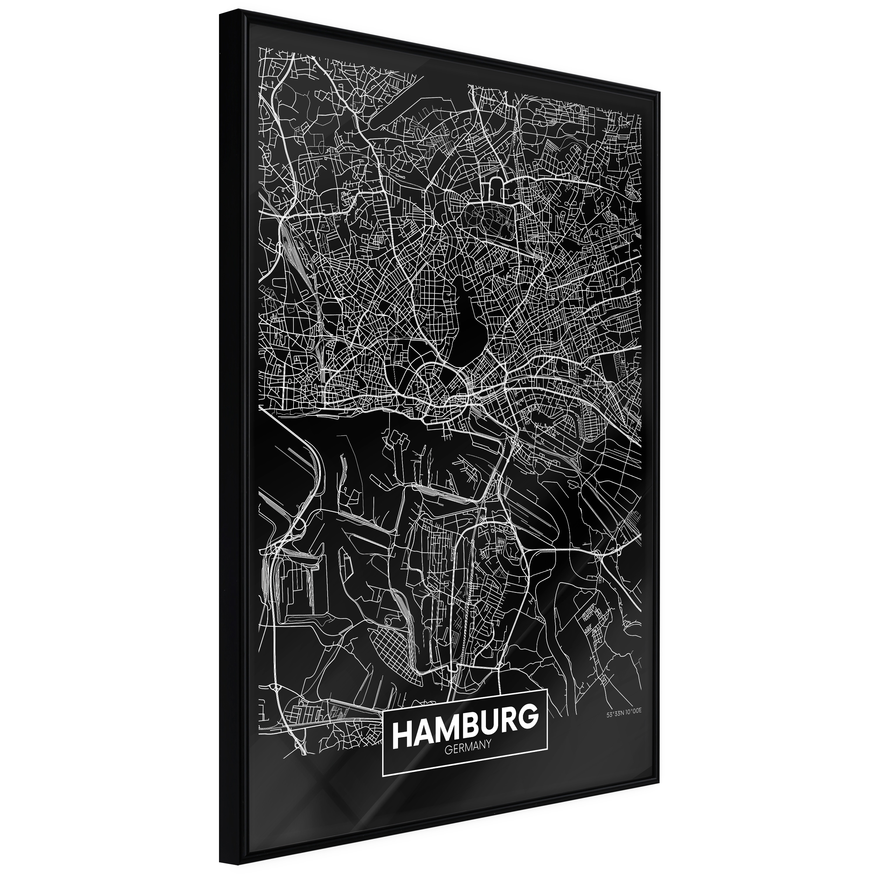 Affisch - Dark Map of Hamburg [Poster] 20x30 Svart ram, 20x30 cm