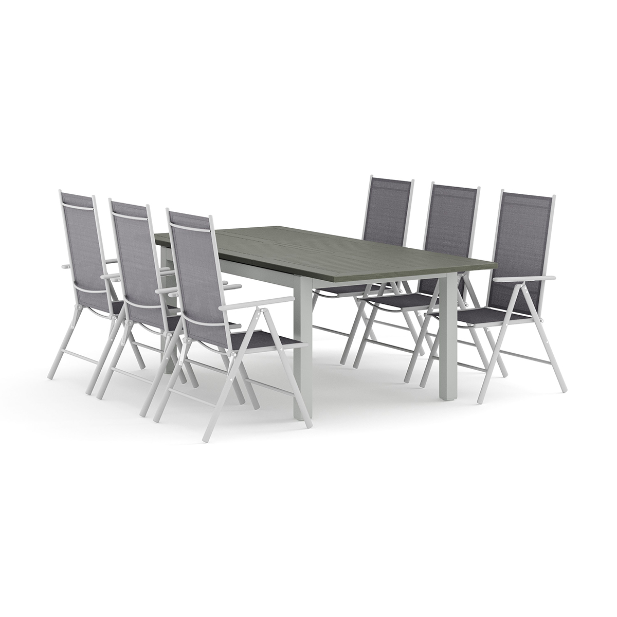 Trädgårdsgrupp Comfort Garden Monaco utomhus matgrupp förlängningsbart 150-250x90 med 6 Maggie positionsstolar
