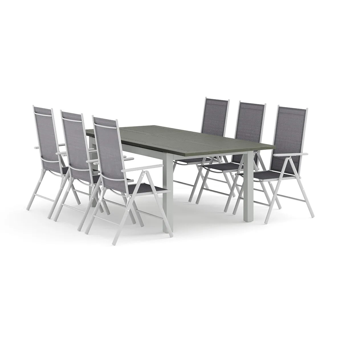Trädgårdsgrupp Comfort Garden Monaco utomhus matgrupp förlängningsbart 150-250x90 med 6 Maggie positionsstolar