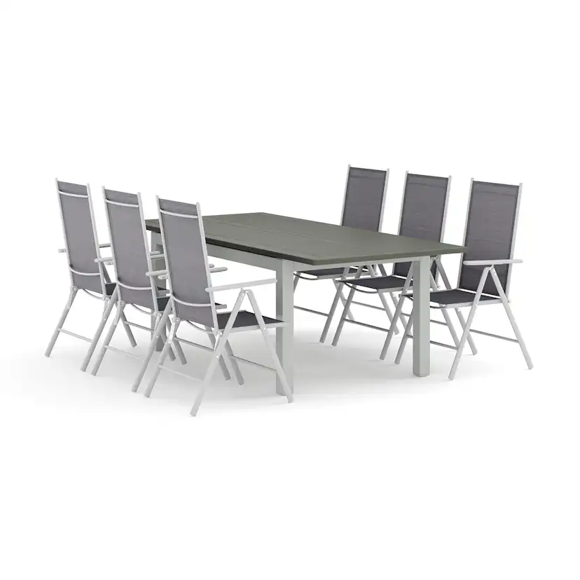 Trädgårdsgrupp Comfort Garden Monaco utomhus matgrupp förlängningsbart 150-250x90 med 6 Maggie positionsstolar
