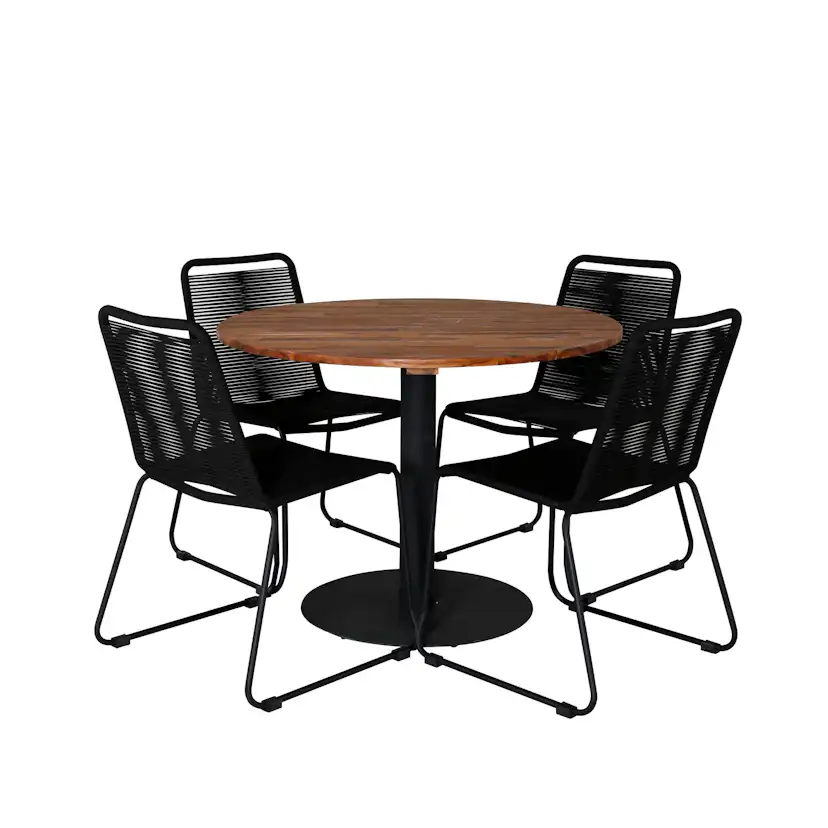 Cot Dining Table - Black steel / Acacia (teaklook) - ø100cm+ Svart